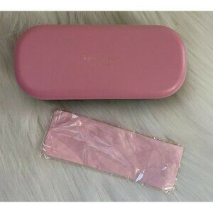 Kate Spade Pink/Greeb Hard Clamshell Eyeglass Sunglass Case Faux Leather + Cloth